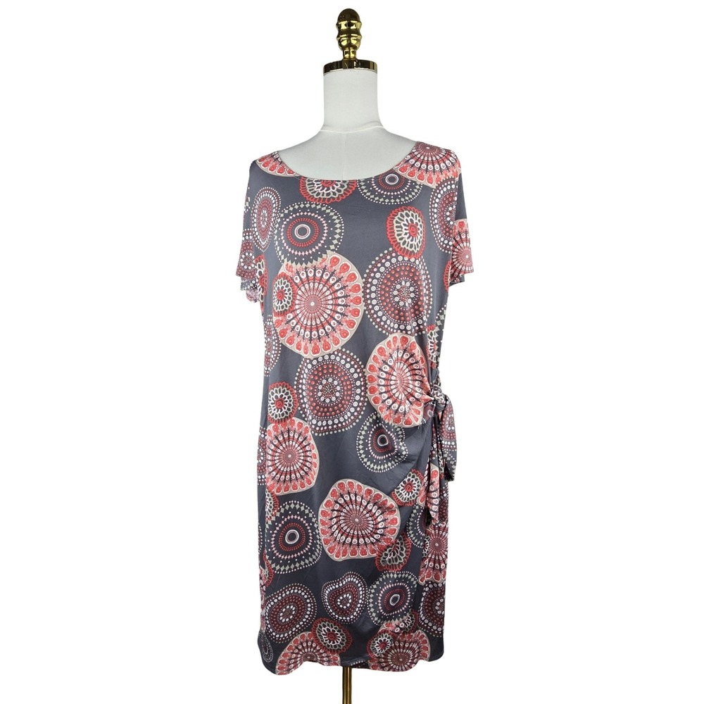 Signature by Robbie Bee Dress Women XL Gray Pink Medallion Side Tie Sheath Boho